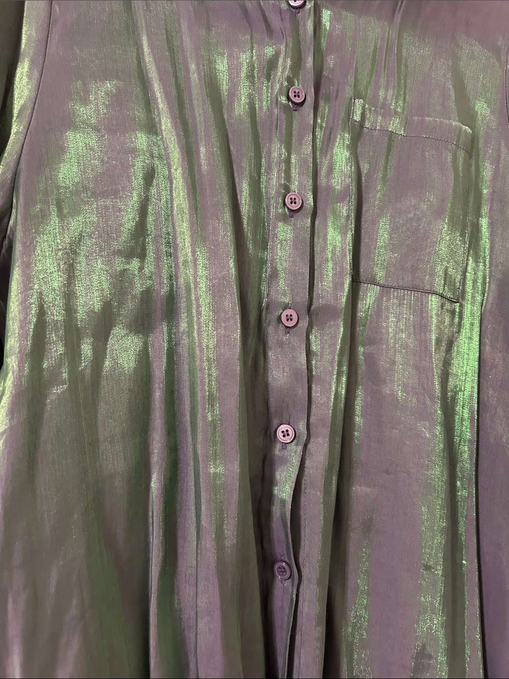 Metallic Green Long-Sleeve Button-Up Blouse - Picture 2 of 6